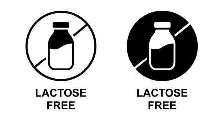 Lactose free vector icons set. No milk symbols. Lactose free food package illustrationのイラスト素材