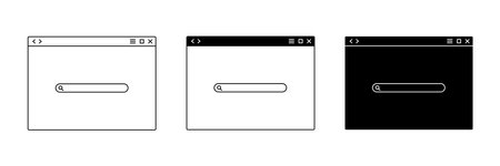 Browser window black and white icon set isolated on white background. Vector illustration.のイラスト素材