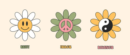 Set of four flower icons in doodle style. Vector illustration.のイラスト素材