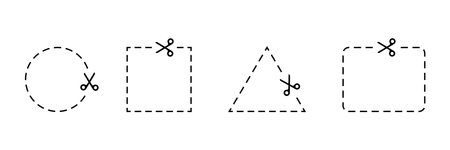 Scissors and triangle line icons set on white background. Vector illustrationのイラスト素材