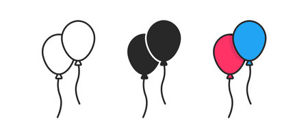 Colorful party balloon vector icon set. Birthday celebration event symbols. Bunch of balloons signのイラスト素材