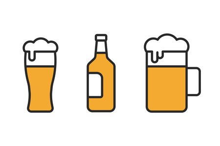 Beer mug vector icon set. Beer bottle symbol. Colorful beer illustrationのイラスト素材
