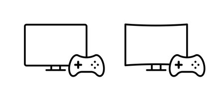 Video game console vector icon set. Gaming controller symbol. Gamepad connected to tvのイラスト素材
