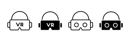 Virtual reality technology vector icon set. VR headset symbol. Virtual reality gaming logoのイラスト素材