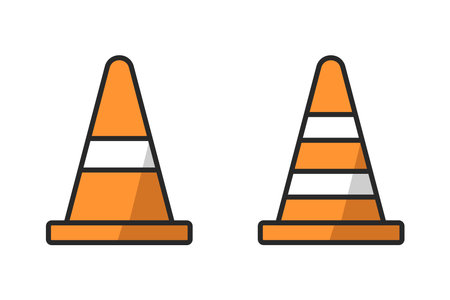 Orange safety cone vector icon set. Road divider with cones. Roadblock or Road barrier signのイラスト素材