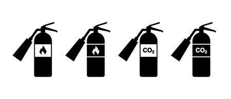 Fire extinguisher vector icons set. Extinguisher tank co2 symbolのイラスト素材