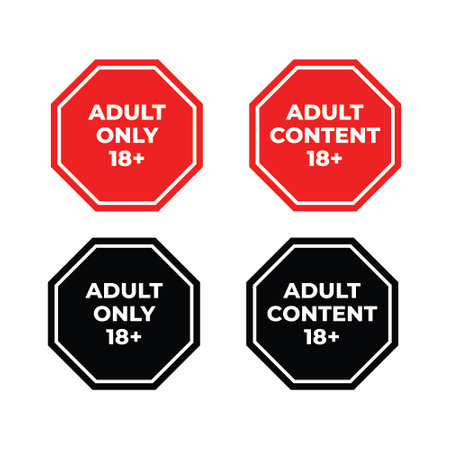 Adult content prohibition vector icon set. Adult only badges. Sensitive content warning symbolのイラスト素材