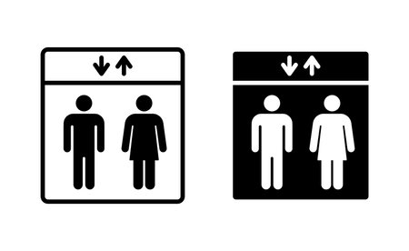 Elevator icon vector set. Outline lift symbol with peopleのイラスト素材