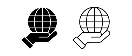 Hand with globe vector icon set. Globus symbolのイラスト素材