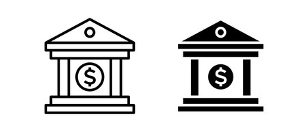 Bank vector icon set. Outline bank building symbol. Money protection signのイラスト素材