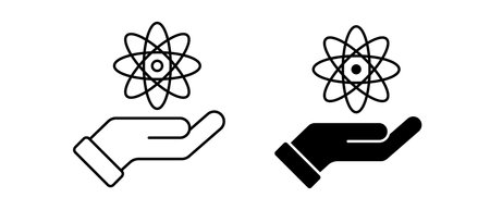 Hand with atom vector icon. Laboratory, molecule, data, symbolのイラスト素材