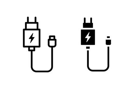 Ð¡harging adapter vector icon set. Charge, battery symbolのイラスト素材