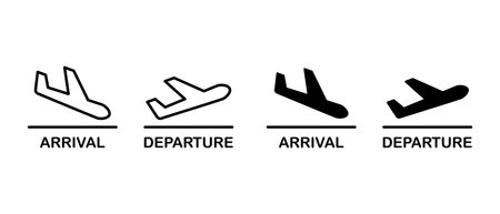 Arrivals and departure plane icon vector set. Airport and aircraft symbolのイラスト素材