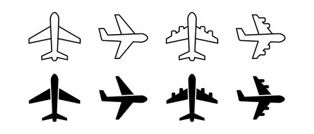 Plane icon vector set. Outline flight transport symbolのイラスト素材