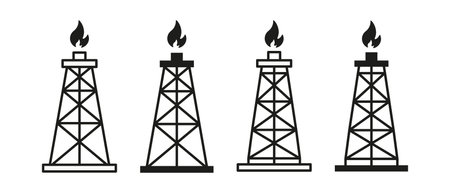 Oil rig icon vector set. Outline pump jack symbol. Oil tower signのイラスト素材