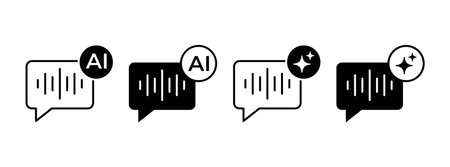 AI Voice Speaker Icon Set. Artificial Intelligence Sound and Speech Bubble Symbolsのイラスト素材