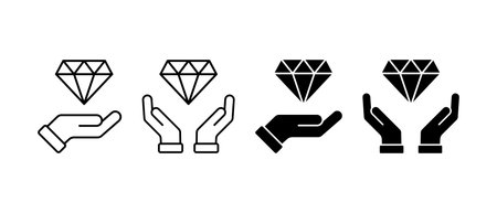 Hand Holding Diamond Icon Vector Set. Brilliant, Gemstone Symbolのイラスト素材