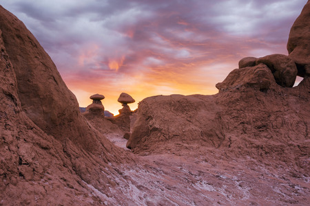 A hoodoo at dusk. Goblin Valley State Park, Utah.の写真素材