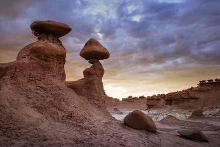 A hoodoo at dusk. Goblin Valley State Park, Utah.の写真素材