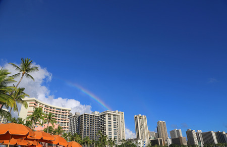 Rainbow over Honolulu - Oahu, Hawaiiの写真素材