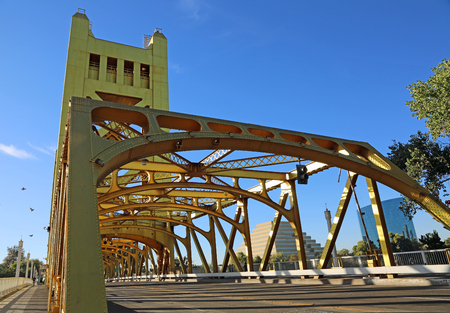 On Tower Bridge, Sacramento, Californiaの写真素材