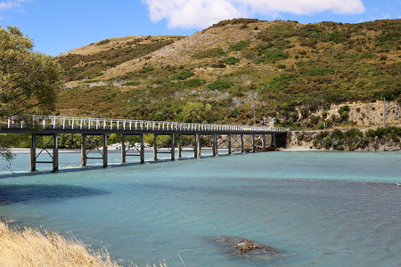 Mt White bridge over Waimakariri river, New Zealandの写真素材