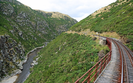 Taieri gorge and railway track, New Zealandの写真素材