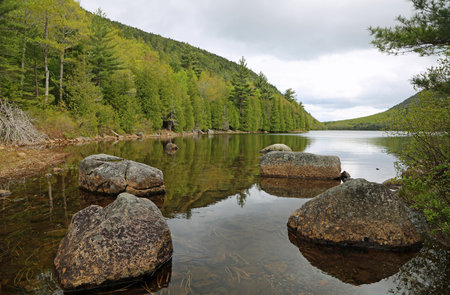 Rocks in Eagle Lake, Acadia NP, Maineの写真素材