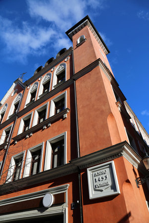 15th century tenement vertical, Poznan, Polandの写真素材