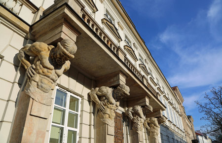 Telamons bearing a balcony - Warsaw, Polandの写真素材