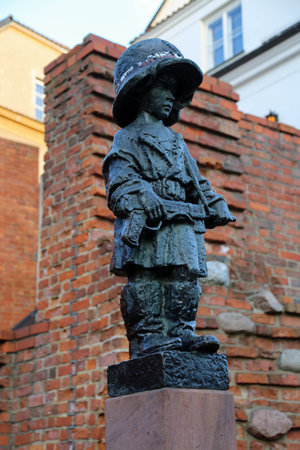 The Warsaw Uprising Boy sculpture vertical - Warsaw, Polandの写真素材