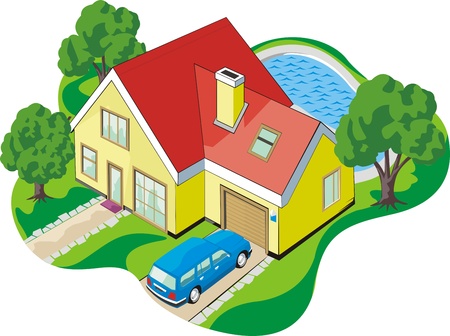 dwelling two-story house with garageのイラスト素材