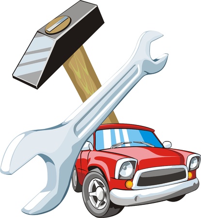 car on background of the wrench and gavelのイラスト素材