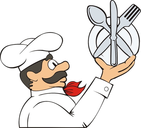 cook keep plate with fork knife and spoonのイラスト素材