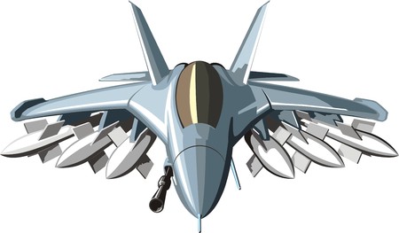 military combat jet with many weapons missiles and gunのイラスト素材