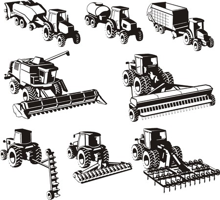 agricultural machine silhouettes setのイラスト素材
