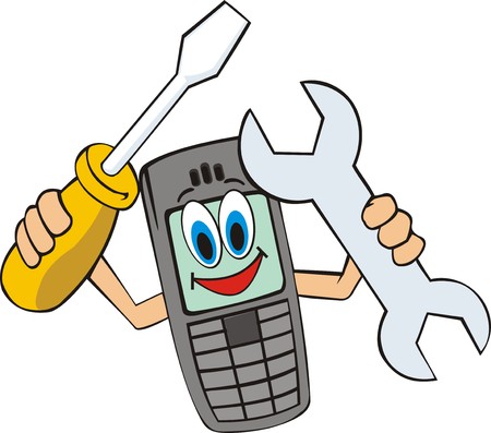 mobile telephone with screwdriver and wrenchesのイラスト素材