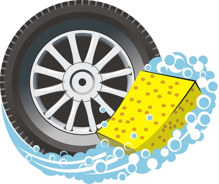 car whhel with washing spongeのイラスト素材