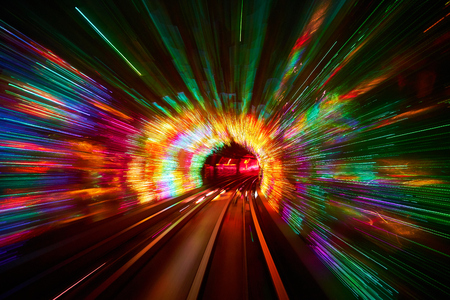 Moving on the railway  with different light pattern from long shutter speed create beautiful motion blur backgroundの写真素材