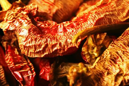 close up of dried red chili peppers