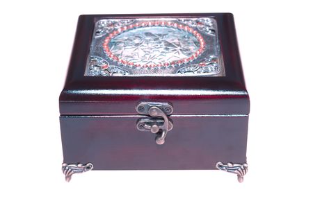 old wooden jewellery box isolated on whiteの写真素材