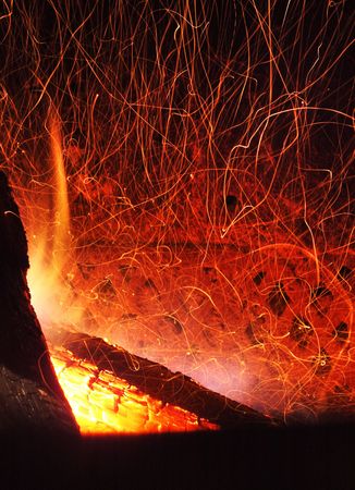 fire sparkles in chimney