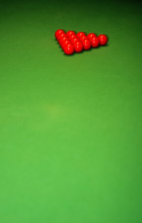 snooker balls on green surface, shallow depth of fieldの写真素材
