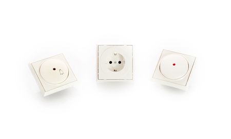 power switch, power plug, and door bell isolated on white