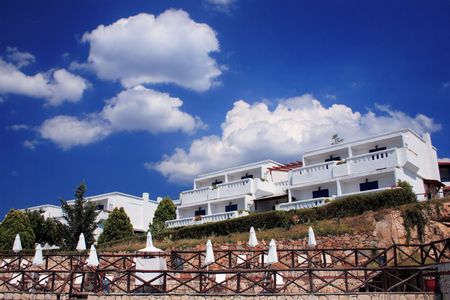 hotel resort with beautiful sky backgroundの写真素材