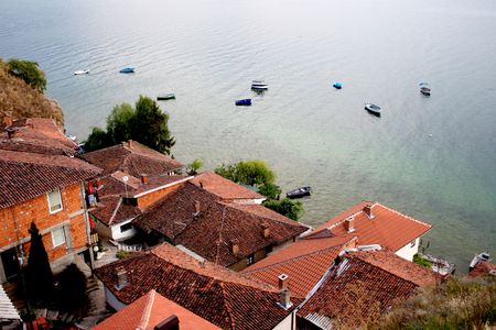 view of the Kaneo part of Ohrid, Macedoniaの写真素材