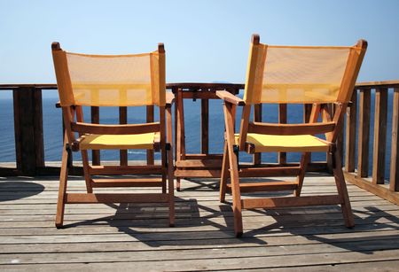 chairs with a view of the oceanの写真素材