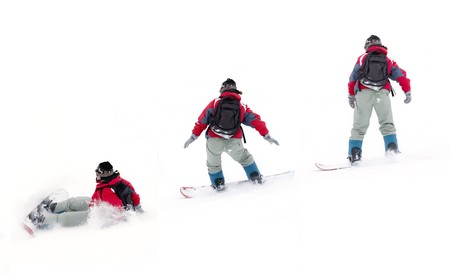 girl snowboarder, falling on the snow