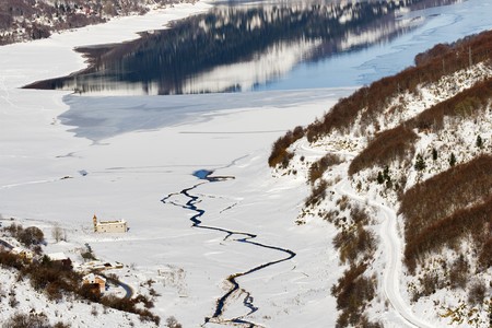 winter landscape - Mavrovo Lake, Macedonia - view from the ski center Zare Lazarevskiの写真素材