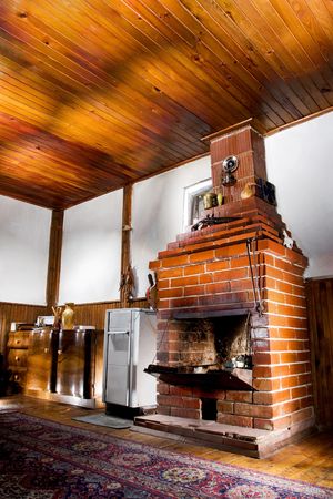 old house room with a chimney, hdr photo with multiple light sourcesの写真素材